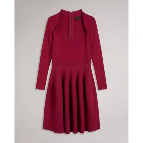 Women Wmd-Viennia-Long Sleeve Knitted Sweetheart Skater Dress - Deep-Pink