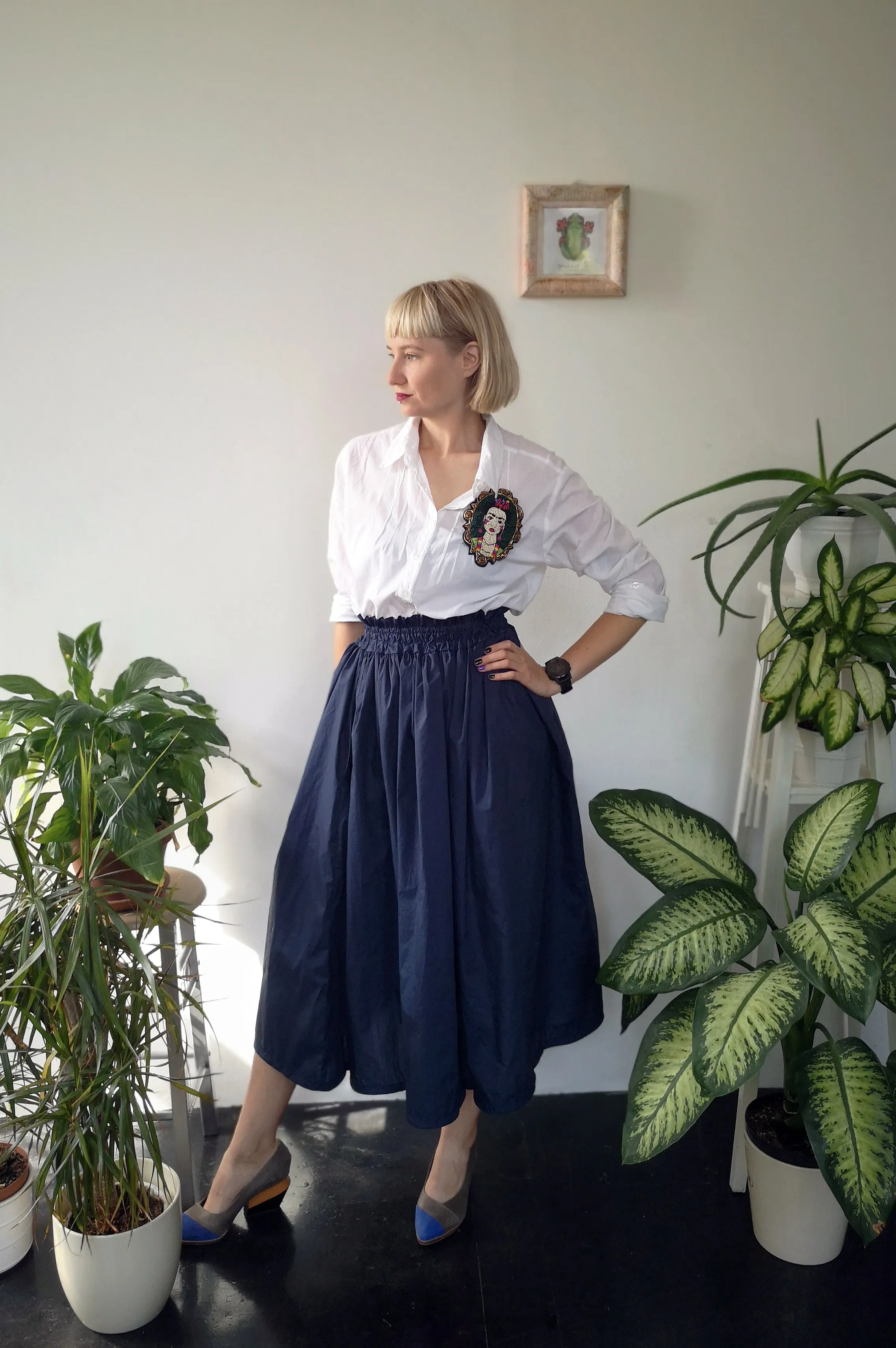 Wonderful, Feminine and Super Versetile Minimalist Lifestyle Blue Midi Cotton Skirt!